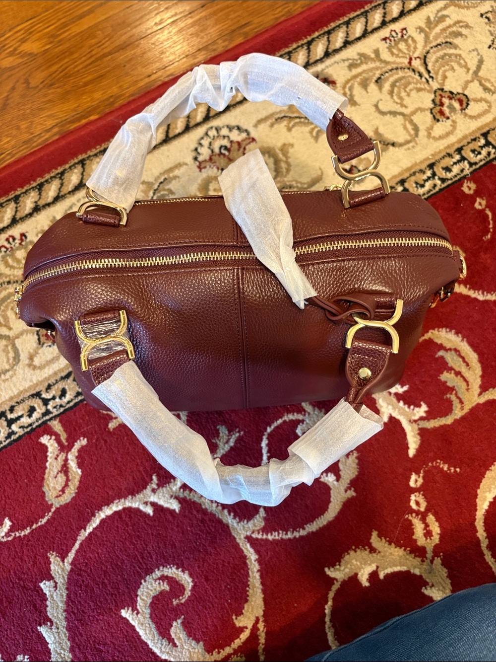 NWT Bostanten Pebbled Leather Nevin Satchel Bag in Deep Burgundy - Picture 9 of 9